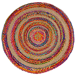Isla Round Boho Braided Rag & Jute Area Rug
