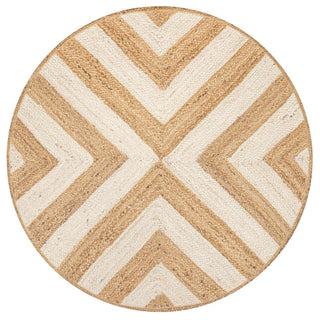 Piper Two-tone Chevron Round Jute Area Rug - JONATHAN Y