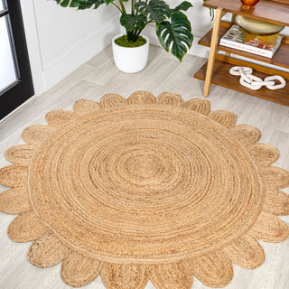 Petal Boho Jute Scalloped Circle Area Rug - JONATHAN Y