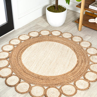 Skye Two-tone Jute Circle Border Area Rug - JONATHAN Y