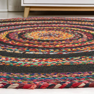 Abyss Braided Bohemian Coastal Round Jute Area Rug - JONATHAN Y