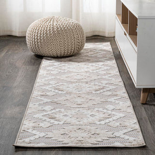 Sumak High-low Pile Neutral Diamond Kilim Area Rug - JONATHAN Y