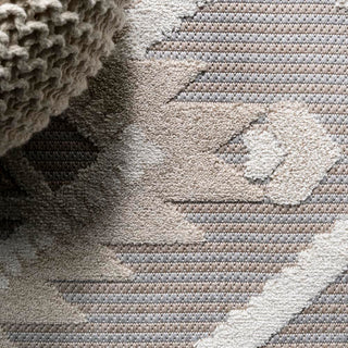 Sumak High-low Pile Neutral Diamond Kilim Area Rug - JONATHAN Y