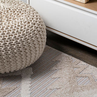 Sumak High-low Pile Neutral Diamond Kilim Area Rug - JONATHAN Y