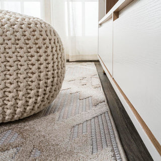Sumak High-low Pile Neutral Diamond Kilim Area Rug - JONATHAN Y