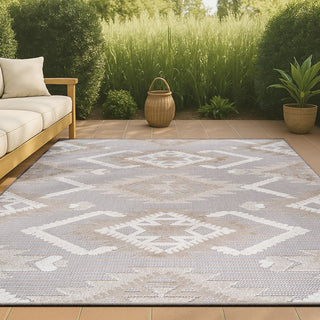 Sumak High-low Pile Neutral Diamond Kilim Area Rug