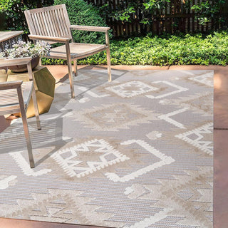 Sumak High-low Pile Neutral Diamond Kilim Area Rug - JONATHAN Y