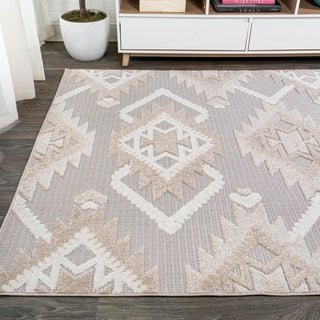 Sumak High-low Pile Neutral Diamond Kilim Area Rug - JONATHAN Y