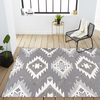 Sumak High-low Pile Neutral Diamond Kilim Area Rug