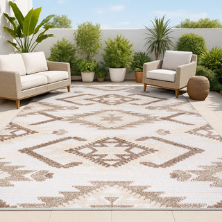 Sumak High-low Pile Neutral Diamond Kilim Area Rug