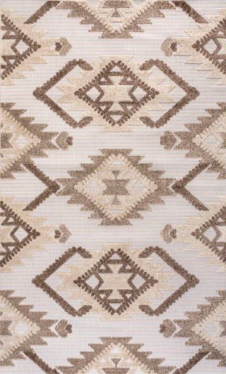 Sumak High-low Pile Neutral Diamond Kilim Area Rug