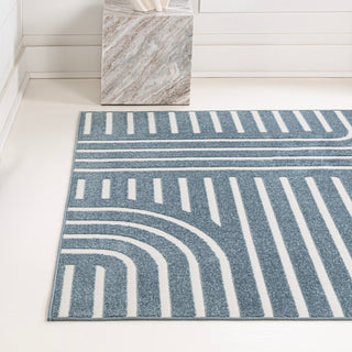 Anders High-Low MidCentury Modern Arch Stripe Two-Tone Indoor/Outdoor Area Rug - JONATHAN Y