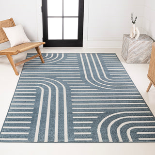 Anders High-Low MidCentury Modern Arch Stripe Two-Tone Indoor/Outdoor Area Rug