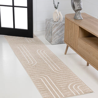 Anders High-Low MidCentury Modern Arch Stripe Two-Tone Indoor/Outdoor Area Rug