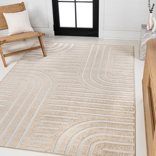 Anders High-Low MidCentury Modern Arch Stripe Two-Tone Indoor/Outdoor Area Rug