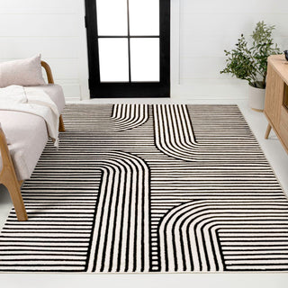 Anders High-Low MidCentury Modern Arch Stripe Two-Tone Indoor/Outdoor Area Rug