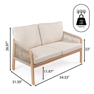 Arwen Modern Bohemian Roped Acacia Wood Outdoor Loveseat with Cushions - JONATHAN Y