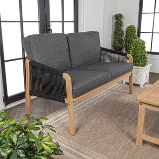 Arwen Modern Bohemian Roped Acacia Wood Outdoor Loveseat with Cushions - JONATHAN Y