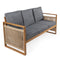 Gable 3-Seat Mid-Century Modern Roped Acacia Wood Outdoor Sofa with Cushions