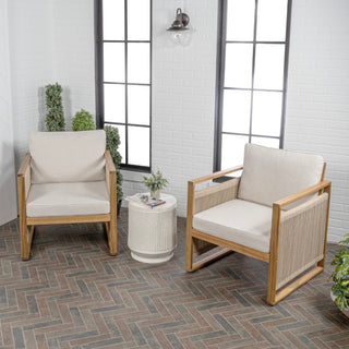 Gable Mid-Century Modern Roped Acacia Wood Outdoor Patio Chair with Cushions - JONATHAN Y