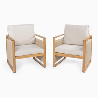 Gable Mid-Century Modern Roped Acacia Wood Outdoor Patio Chair with Cushions - JONATHAN Y