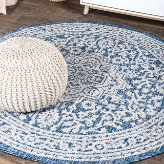 Sinjuri Medallion Textured Weave Indoor/outdoor Round Rug