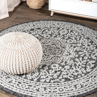 Sinjuri Medallion Textured Weave Indoor/outdoor Round Rug