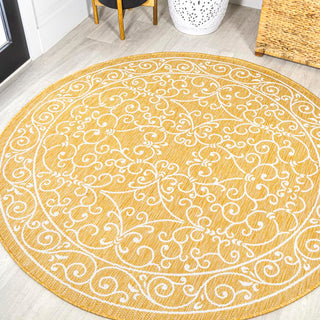 Charleston Vintage Filigree Textured Weave Indoor/outdoor Round Rug