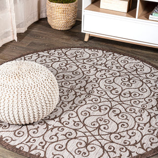 Madrid Vintage Filigree Textured Weave Indoor/outdoor Round Rug