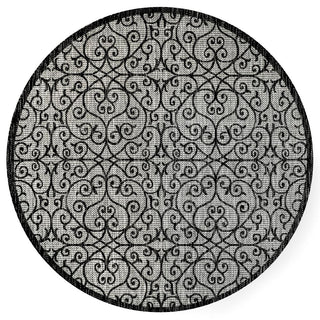 Madrid Vintage Filigree Textured Weave Indoor/outdoor Round Rug