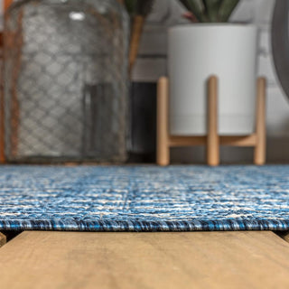 Ourika Moroccan Geometric Textured Weave Indoor/outdoor Round Rug
