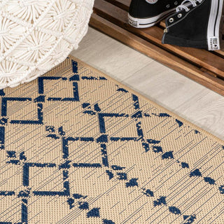 Ourika Moroccan Geometric Textured Weave Indoor/outdoor Round Rug