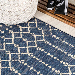 Ourika Moroccan Geometric Textured Weave Indoor/outdoor Round Rug
