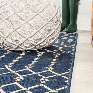 Ourika Moroccan Geometric Textured Weave Indoor/outdoor Round Rug