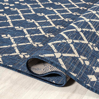 Ourika Moroccan Geometric Textured Weave Indoor/outdoor Round Rug