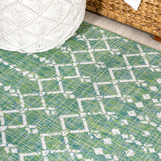 Ourika Moroccan Geometric Textured Weave Indoor/outdoor Round Rug