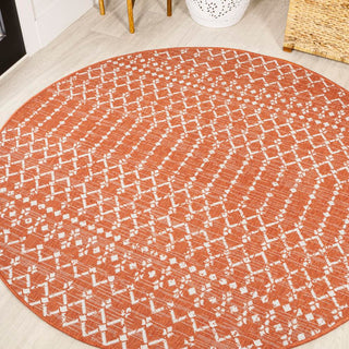 Ourika Moroccan Geometric Textured Weave Indoor/outdoor Round Rug