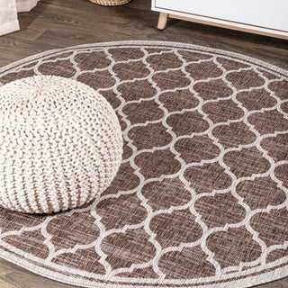 Trebol Moroccan Trellis Textured Weave Indoor/outdoor Round Rug