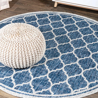 Trebol Moroccan Trellis Textured Weave Indoor/outdoor Round Rug - JONATHAN Y