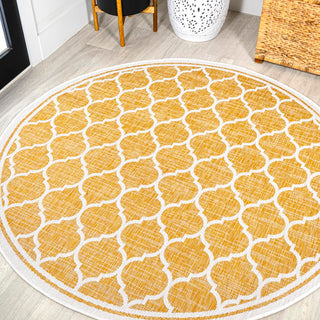 Trebol Moroccan Trellis Textured Weave Indoor/outdoor Round Rug