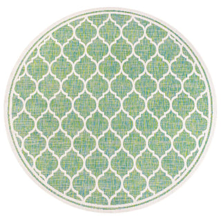 Trebol Moroccan Trellis Textured Weave Indoor/outdoor Round Rug