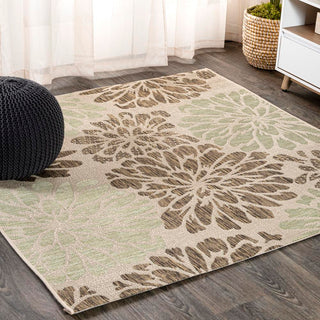 Zinnia Modern Floral Textured Weave Indoor/outdoor Square Rug