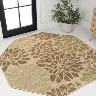 Zinnia Modern Floral Textured Weave Indoor/outdoor Octagon Rug