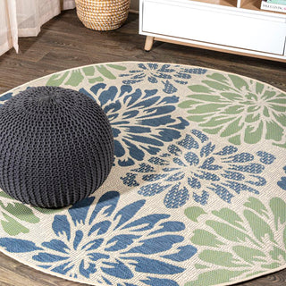 Zinnia Modern Floral Textured Weave Indoor/outdoor Round Rug - JONATHAN Y