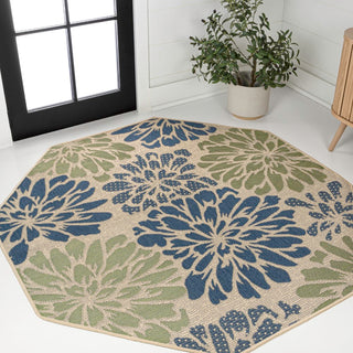 Zinnia Modern Floral Textured Weave Indoor/outdoor Octagon Rug