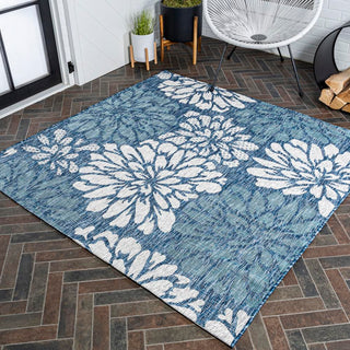 Zinnia Modern Floral Textured Weave Indoor/outdoor Square Rug - JONATHAN Y