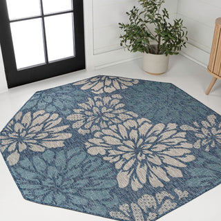 Zinnia Modern Floral Textured Weave Indoor/outdoor Octagon Rug