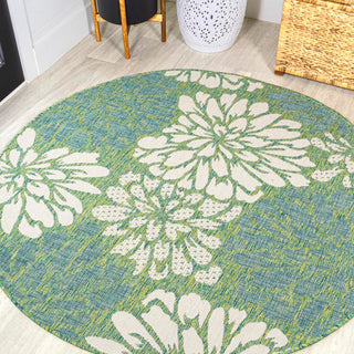 Zinnia Modern Floral Textured Weave Indoor/outdoor Round Rug - JONATHAN Y