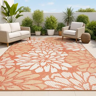 Zinnia Modern Floral Textured Weave Indoor/outdoor Area Rug