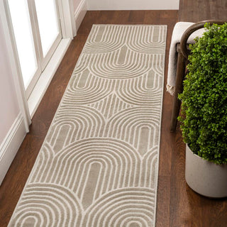 Pastel MidCentury Art Deco Striped Arches Two-Tone High-Low Area Rug - JONATHAN Y